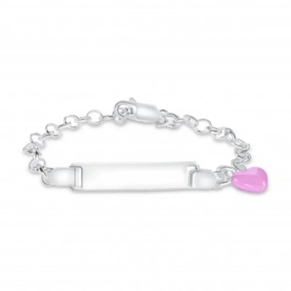 925 SILVER KIDS ID PINK ENAMEL HEART BRACELET 6.25